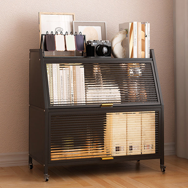 Modern Style Bookshelf Metal Closed Back Bookcase with Door for Home Office