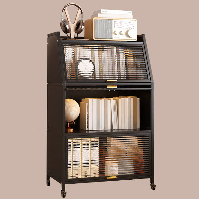 Modern Style Bookshelf Metal Closed Back Bookcase with Door for Home Office