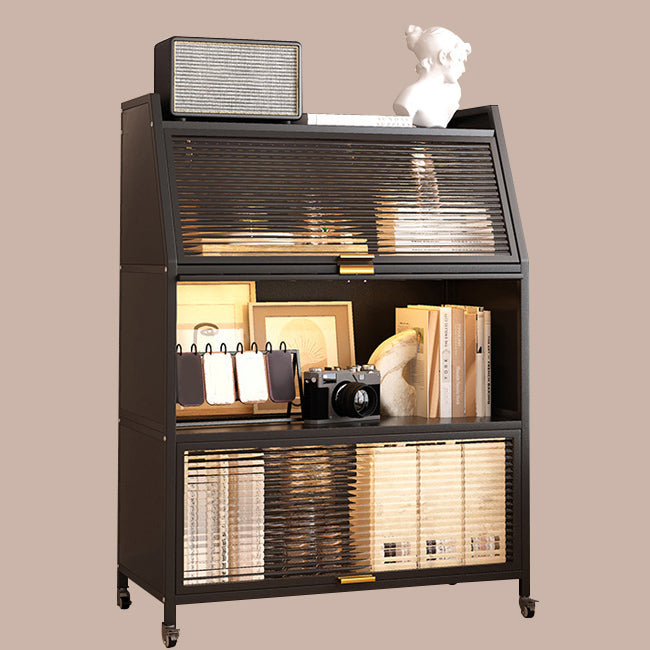 Modern Style Bookshelf Metal Closed Back Bookcase with Door for Home Office