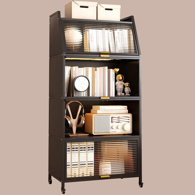 Modern Style Bookshelf Metal Closed Back Bookcase with Door for Home Office
