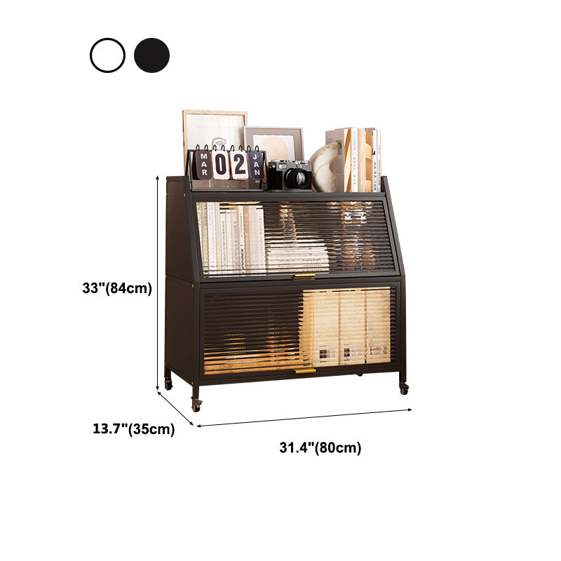 Modern Style Bookshelf Metal Closed Back Bookcase with Door for Home Office