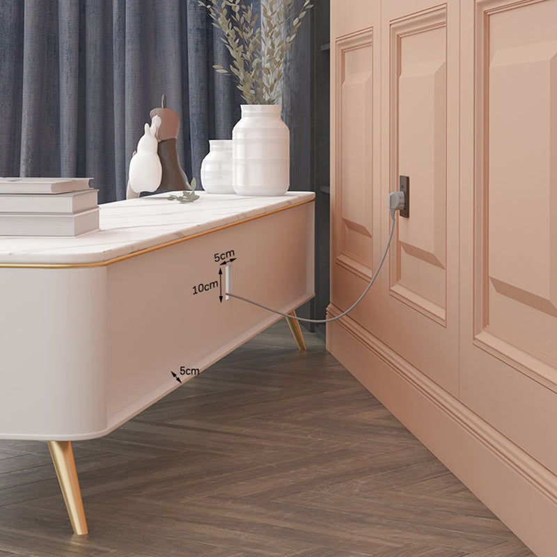 Glam Style Stone TV Stand White Colour Enclosed Storage TV Console