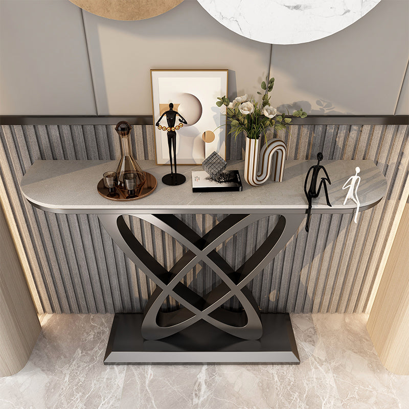 Pedestal Glam Slate Rectangle Scratch Resistant Console Table