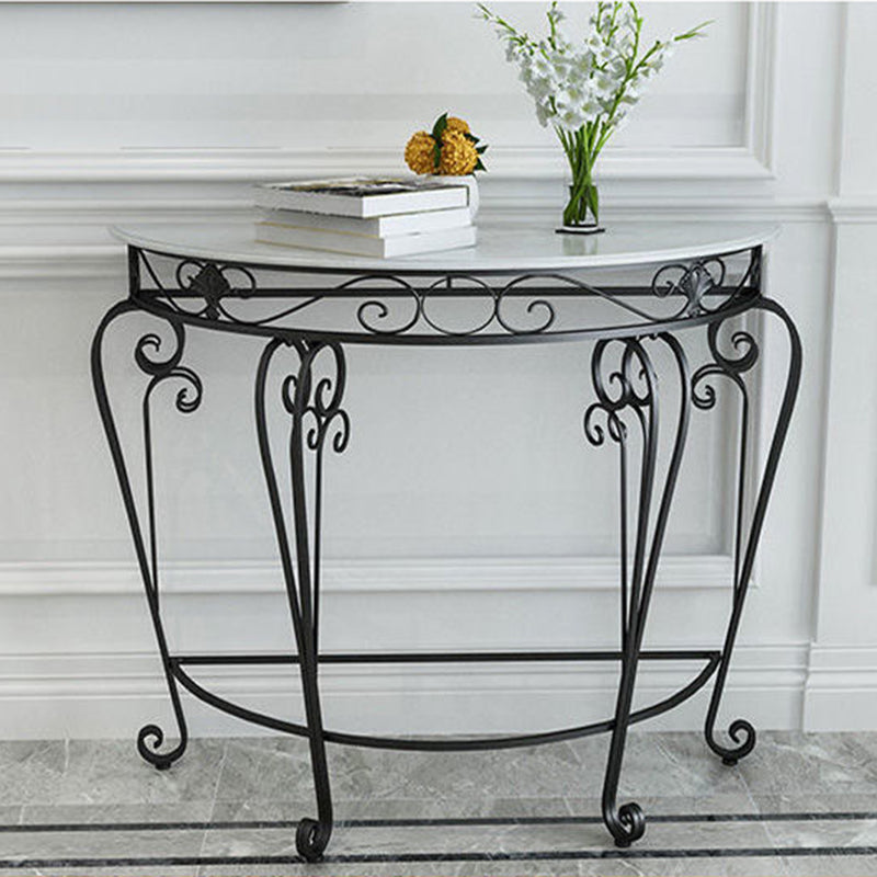 4 Legs Hall Faux Wood Tabletop Half Moon Scratch Resistant and Stain Resistant Console