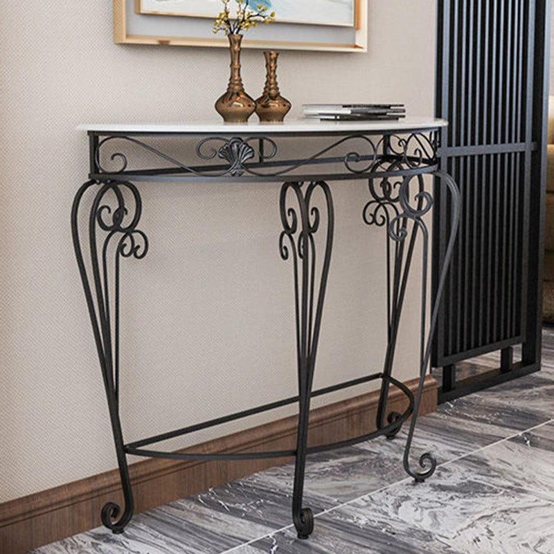 4 Legs Hall Faux Wood Tabletop Half Moon Scratch Resistant and Stain Resistant Console