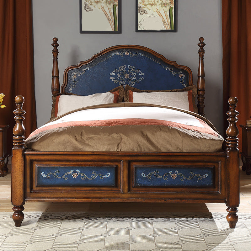 Traditional Wooden Panel Standard Bed, Arched Headboard Bed with Distressed Wood