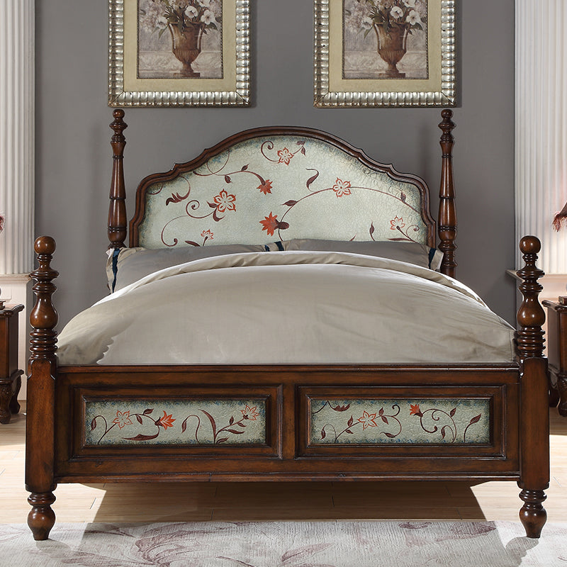 Traditional Wooden Panel Standard Bed, Arched Headboard Bed with Distressed Wood