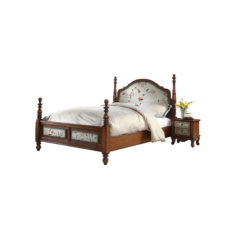 Traditional Wooden Panel Standard Bed, Arched Headboard Bed with Distressed Wood