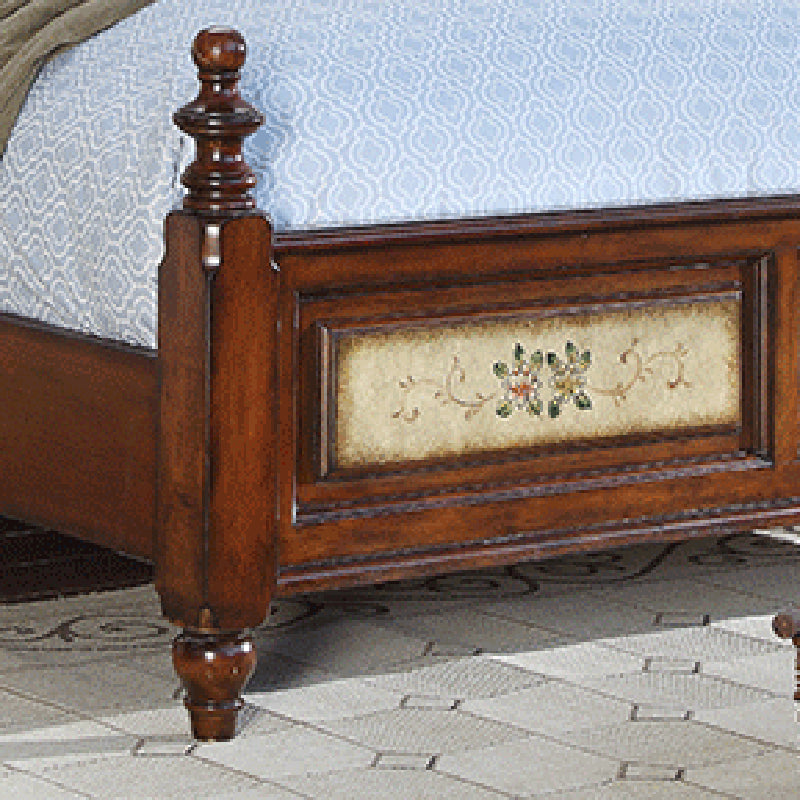Traditional Wooden Panel Standard Bed, Arched Headboard Bed with Distressed Wood