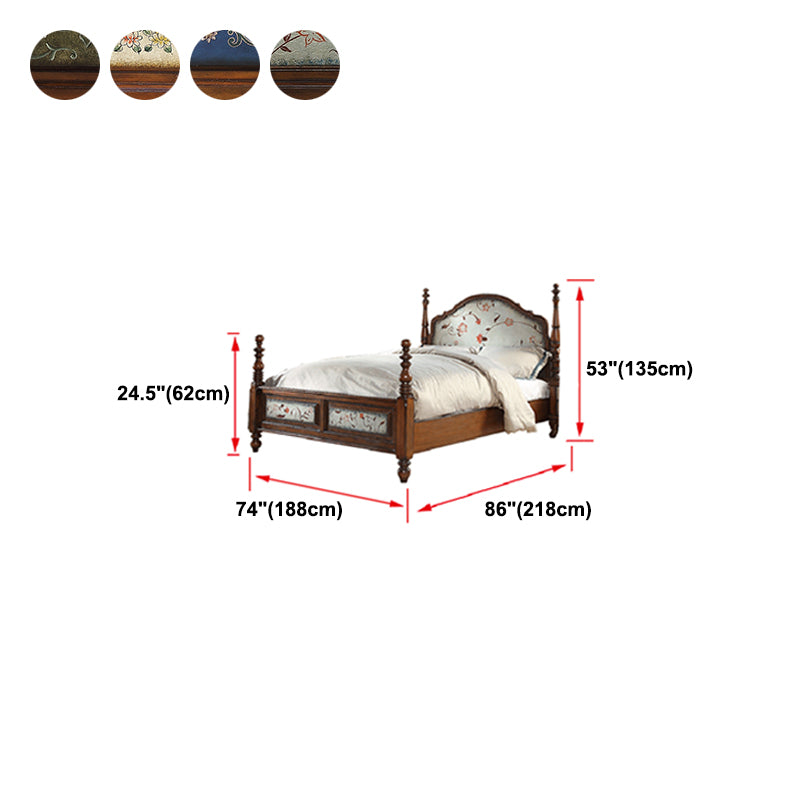 Traditional Wooden Panel Standard Bed, Arched Headboard Bed with Distressed Wood