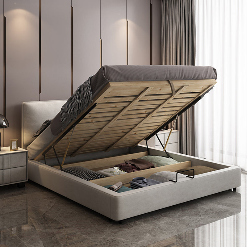 Modern Beige Standard Bed with Rectangular Panel Headboard and Legs