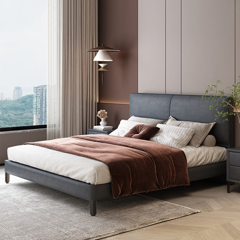 Modern Style Panel Wood Standard Bed with Rectangular Headboard