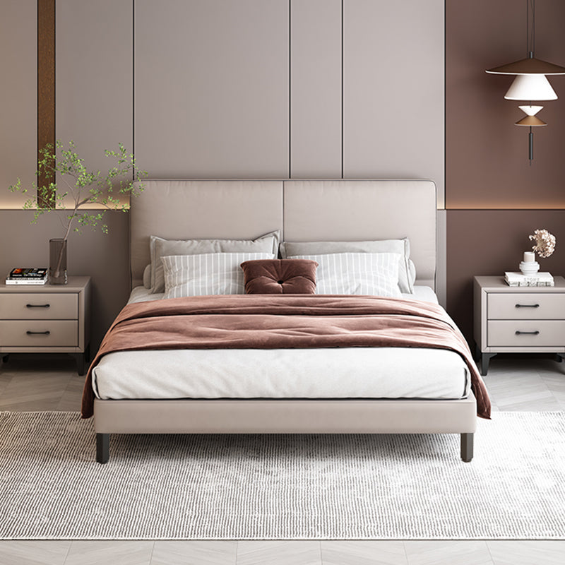 Modern Style Panel Wood Standard Bed with Rectangular Headboard