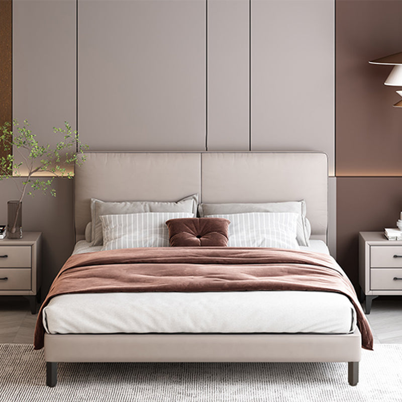 Modern Style Panel Wood Standard Bed with Rectangular Headboard