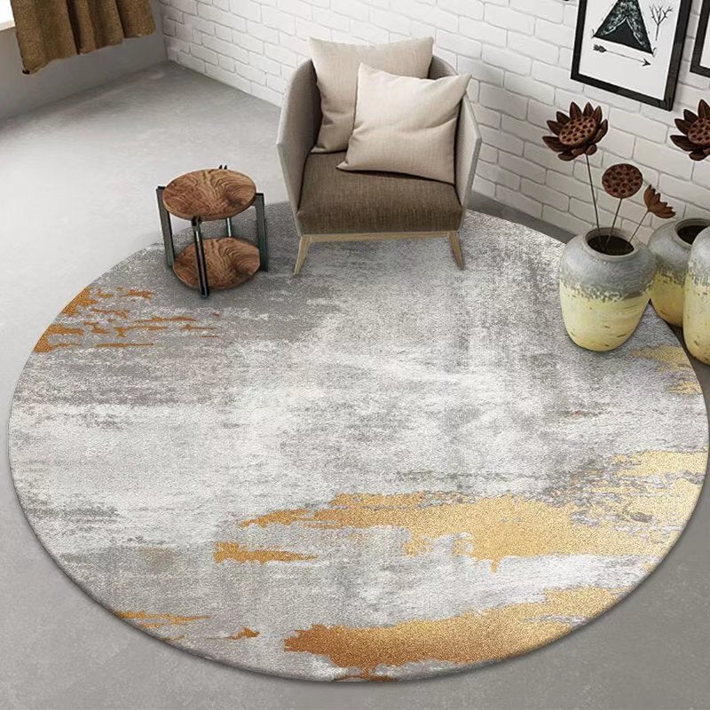 Round Ink Painting Carpet Modern Polyester Rug Stain Resistant Indoor Rug for Living Room