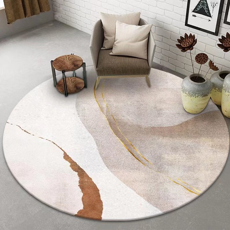 Round Ink Painting Carpet Modern Polyester Rug Stain Resistant Indoor Rug for Living Room