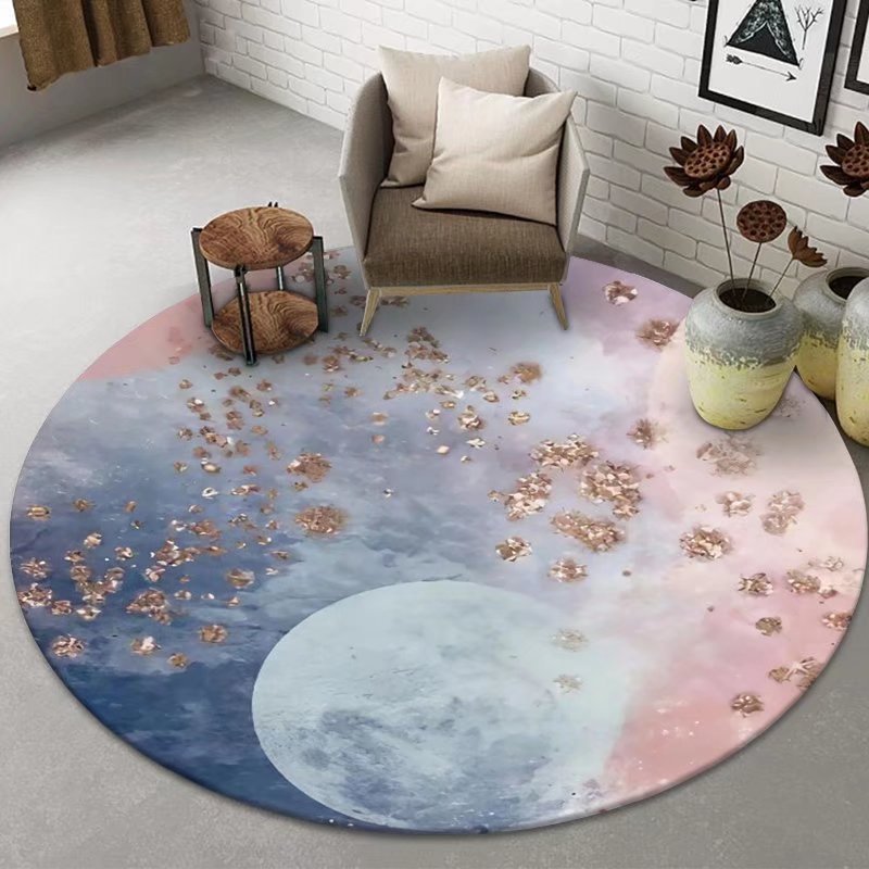 Round Ink Painting Carpet Modern Polyester Rug Stain Resistant Indoor Rug for Living Room