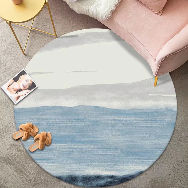 Round Ink Painting Carpet Modern Polyester Rug Stain Resistant Indoor Rug for Living Room