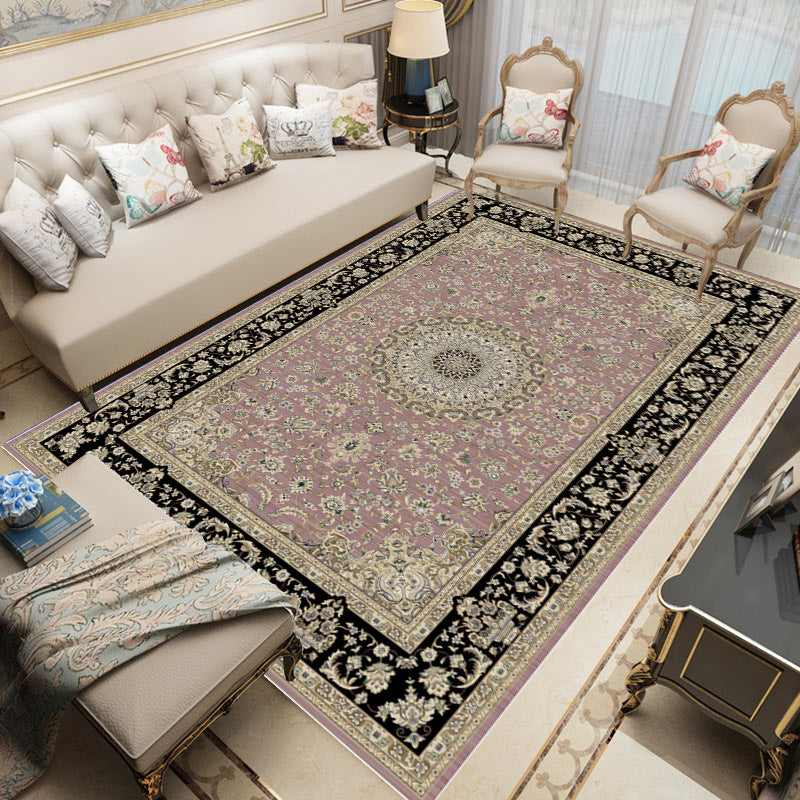 Classical Living Room Carpet Trendy Polyester Floral Print Non-Slip Backing Area Rug