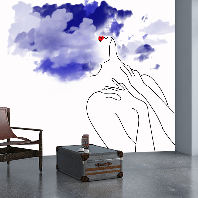 Line Art Resistant Mural Wallpaper Environment Friendly Living Room Wall Mural