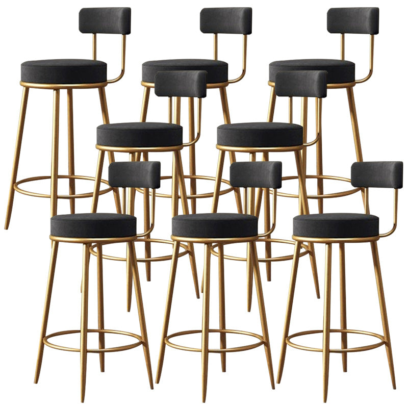 Glam Armless Backrest Counter Stool Iron Dining Room Bar Stool with Velvet Cushion