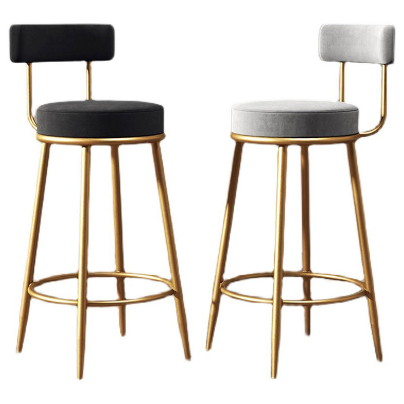 Glam Armless Backrest Counter Stool Iron Dining Room Bar Stool with Velvet Cushion