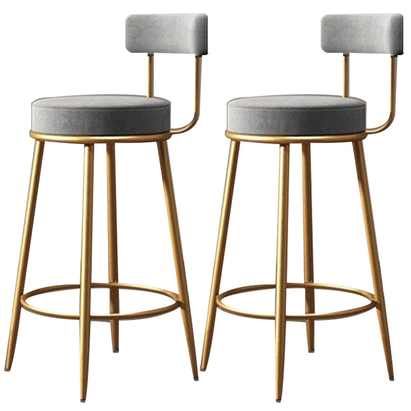 Glam Armless Backrest Counter Stool Iron Dining Room Bar Stool with Velvet Cushion