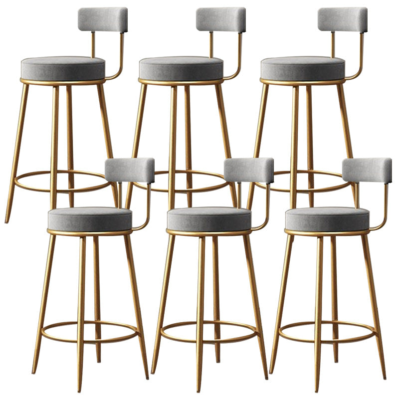 Glam Armless Backrest Counter Stool Iron Dining Room Bar Stool with Velvet Cushion