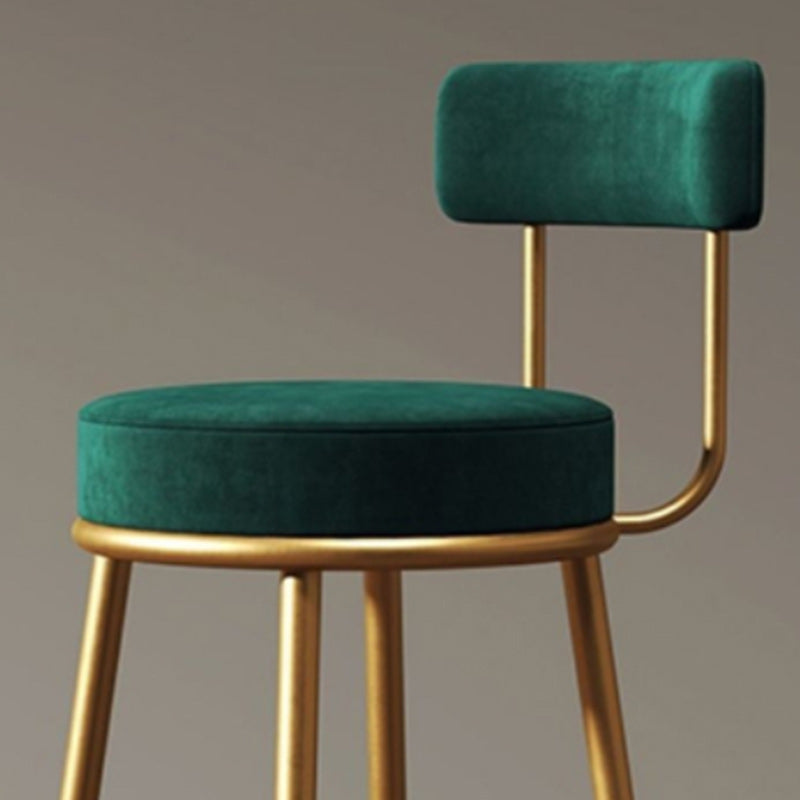 Glam Armless Backrest Counter Stool Iron Dining Room Bar Stool with Velvet Cushion