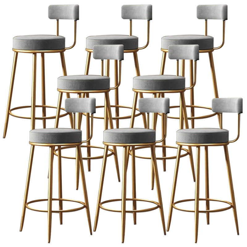 Glam Armless Backrest Counter Stool Iron Dining Room Bar Stool with Velvet Cushion