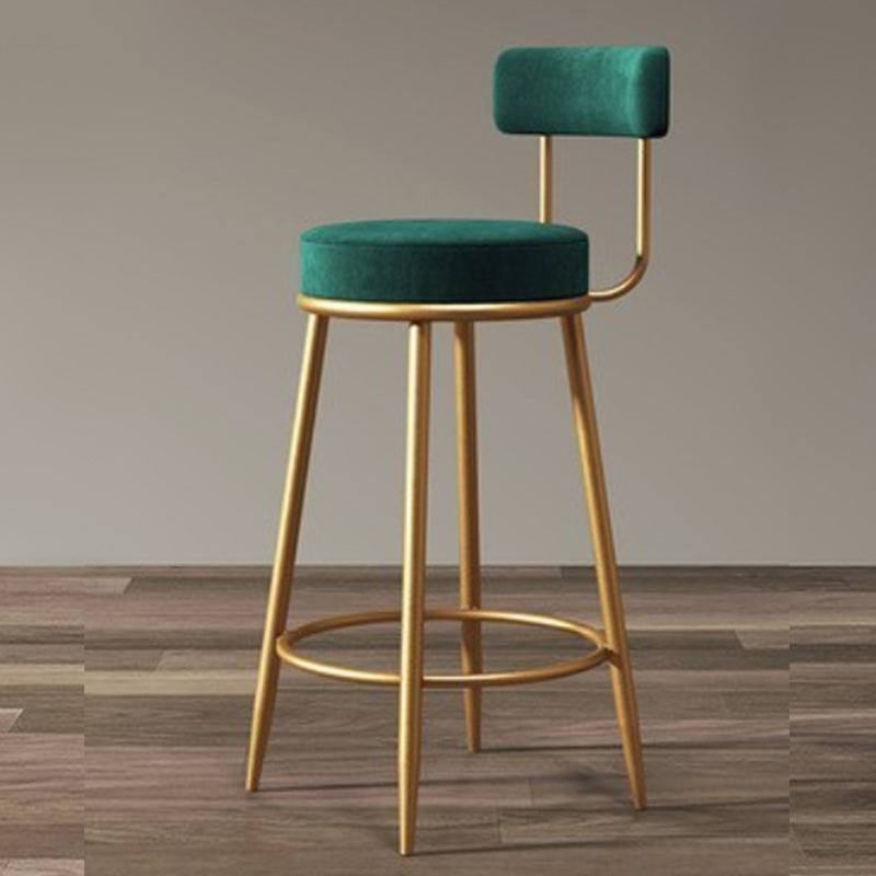 Glam Armless Backrest Counter Stool Iron Dining Room Bar Stool with Velvet Cushion