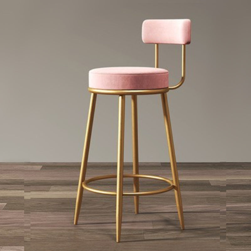 Glam Armless Backrest Counter Stool Iron Dining Room Bar Stool with Velvet Cushion