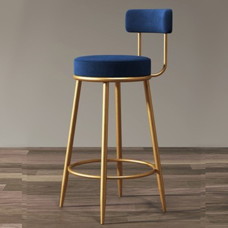 Glam Armless Backrest Counter Stool Iron Dining Room Bar Stool with Velvet Cushion