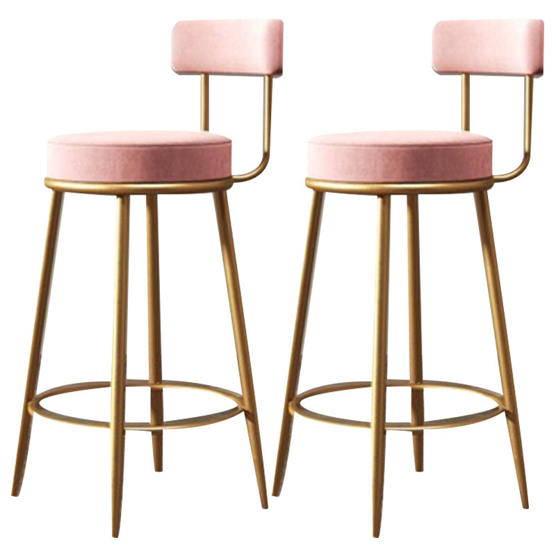 Glam Armless Backrest Counter Stool Iron Dining Room Bar Stool with Velvet Cushion