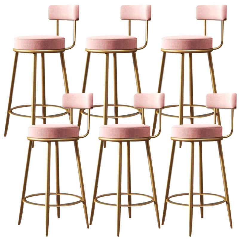 Glam Armless Backrest Counter Stool Iron Dining Room Bar Stool with Velvet Cushion
