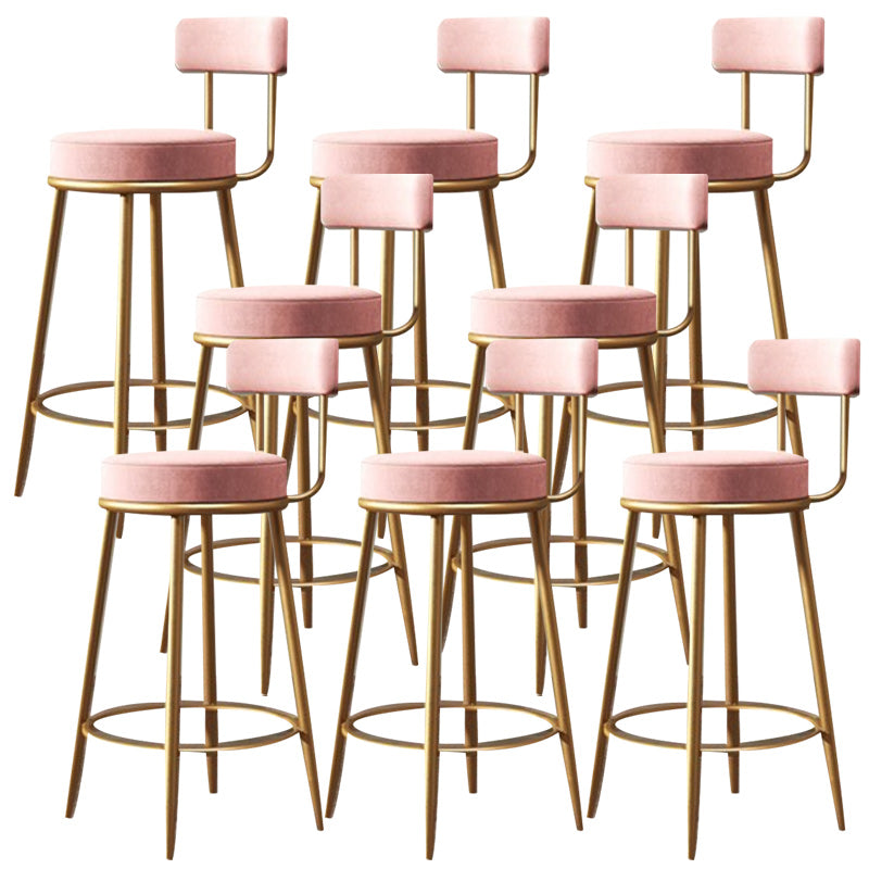 Glam Armless Backrest Counter Stool Iron Dining Room Bar Stool with Velvet Cushion