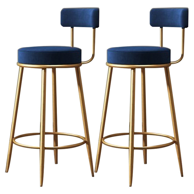 Glam Armless Backrest Counter Stool Iron Dining Room Bar Stool with Velvet Cushion