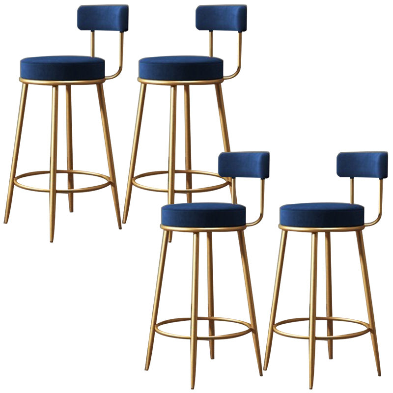 Glam Armless Backrest Counter Stool Iron Dining Room Bar Stool with Velvet Cushion