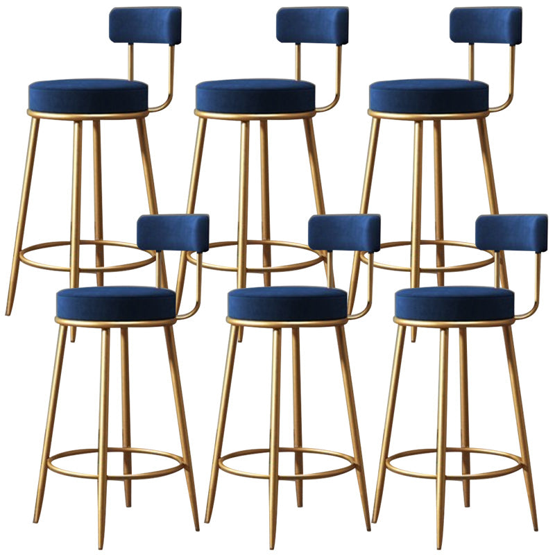 Glam Armless Backrest Counter Stool Iron Dining Room Bar Stool with Velvet Cushion
