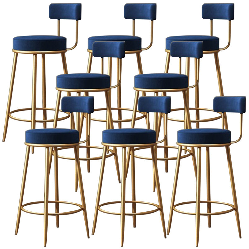 Glam Armless Backrest Counter Stool Iron Dining Room Bar Stool with Velvet Cushion