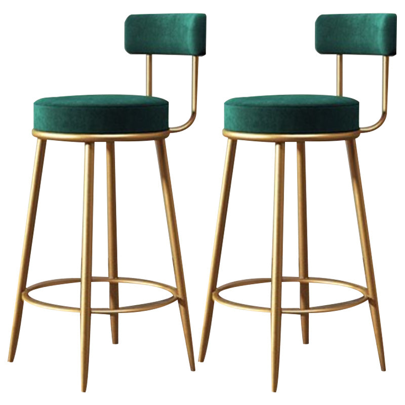 Glam Armless Backrest Counter Stool Iron Dining Room Bar Stool with Velvet Cushion