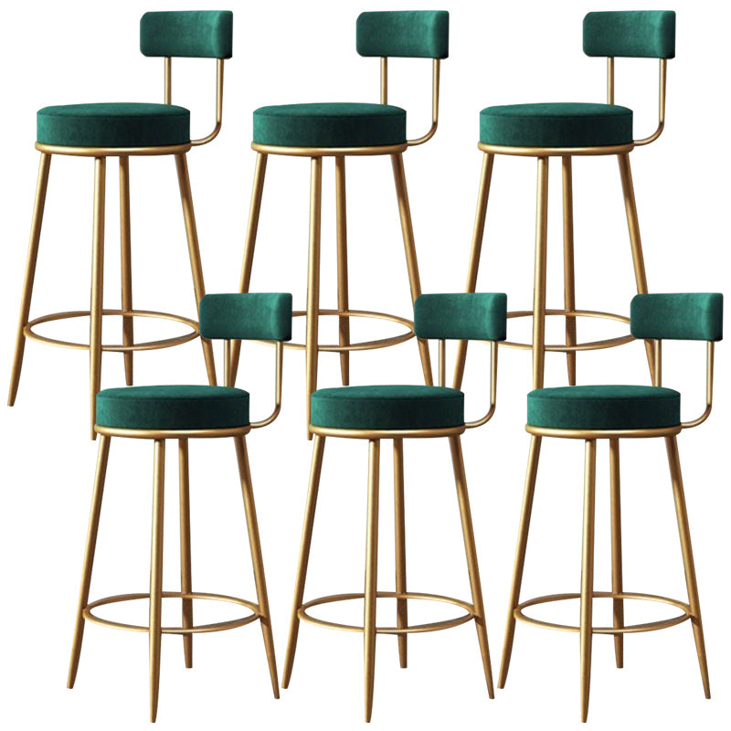 Glam Armless Backrest Counter Stool Iron Dining Room Bar Stool with Velvet Cushion