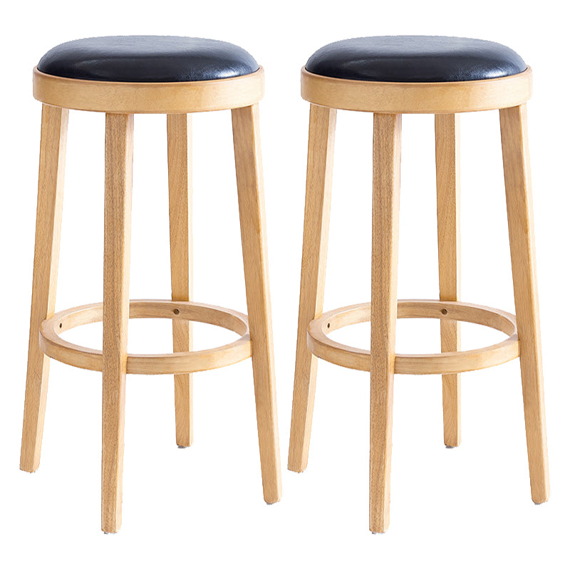 Modern Round Bar Stool Oak Solid Wood Bar Stool with PU Leather
