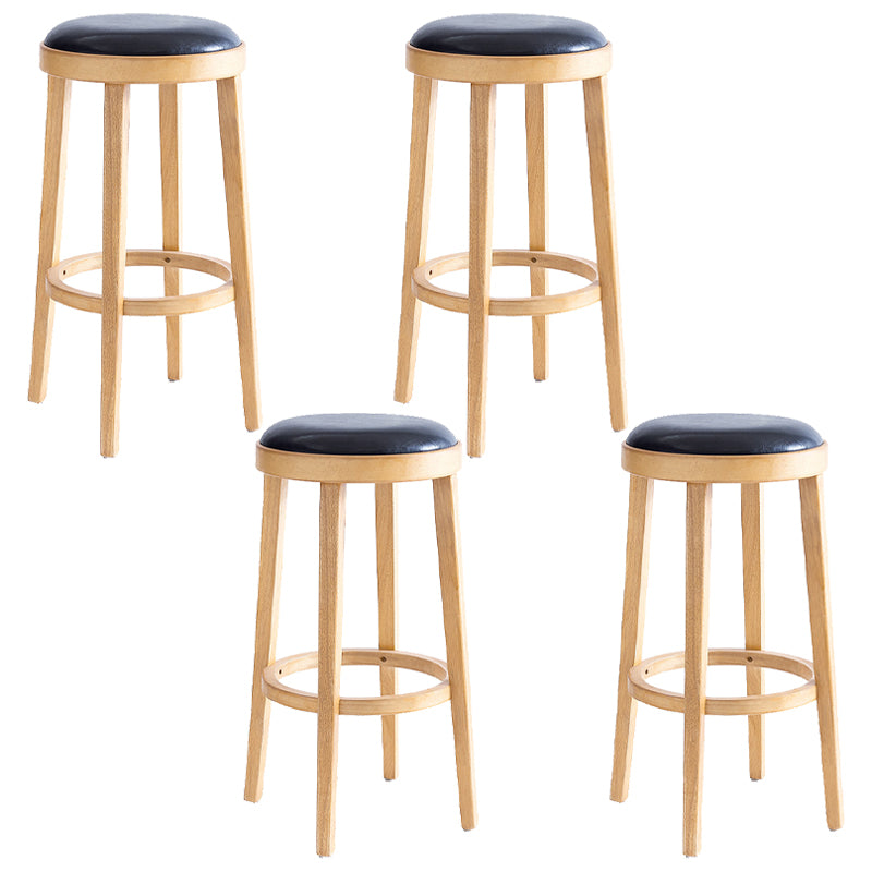 Modern Round Bar Stool Oak Solid Wood Bar Stool with PU Leather