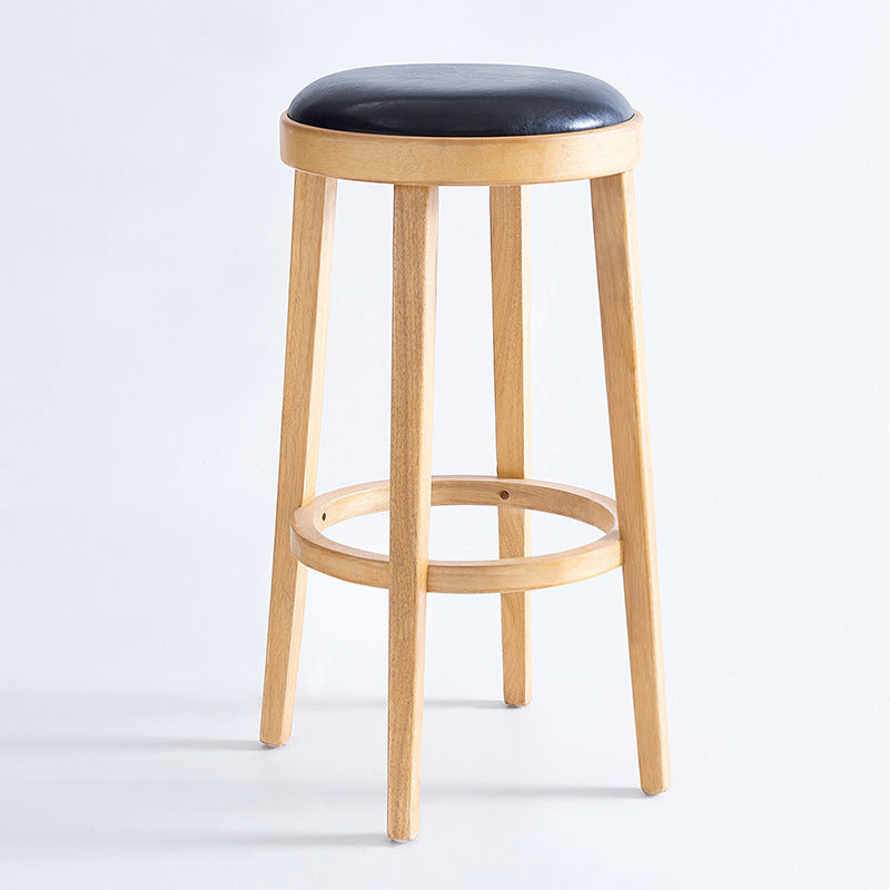 Modern Round Bar Stool Oak Solid Wood Bar Stool with PU Leather