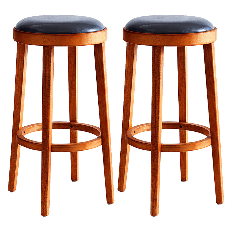 Modern Round Bar Stool Oak Solid Wood Bar Stool with PU Leather
