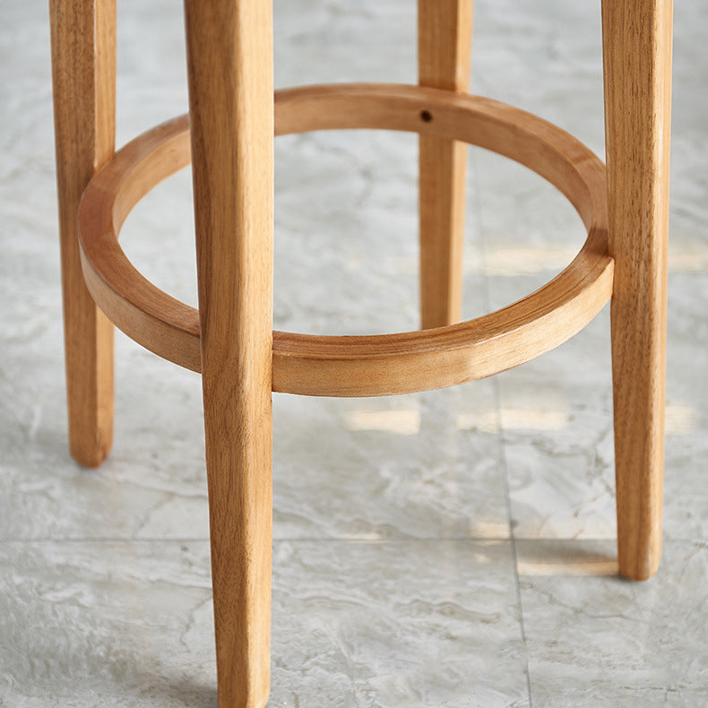 Modern Round Bar Stool Oak Solid Wood Bar Stool with PU Leather