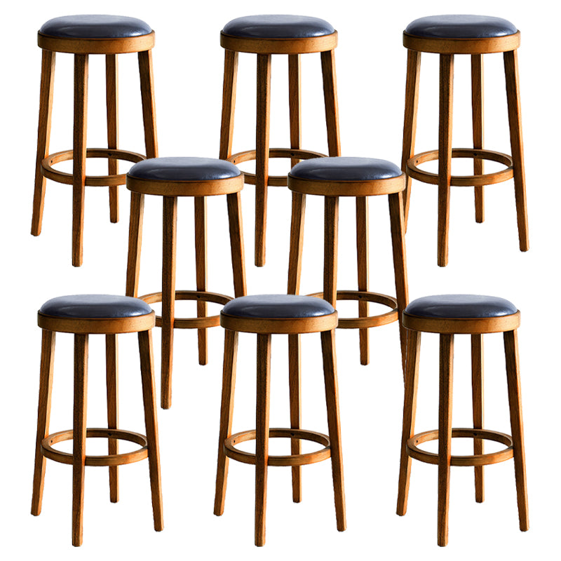 Modern Round Bar Stool Oak Solid Wood Bar Stool with PU Leather