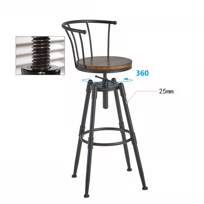 Industrial Backrest Metal Bar Stool Round Furniture in Matte Finish for Home