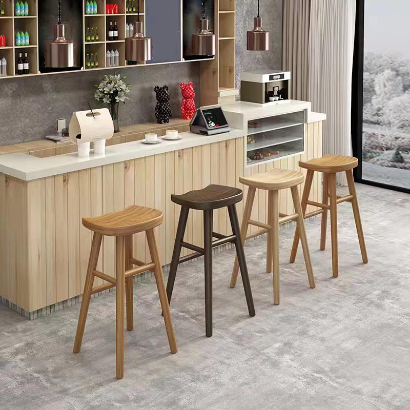 Industrial Contoured Seat Backless Solid Wood Bar Stool for Restaurant